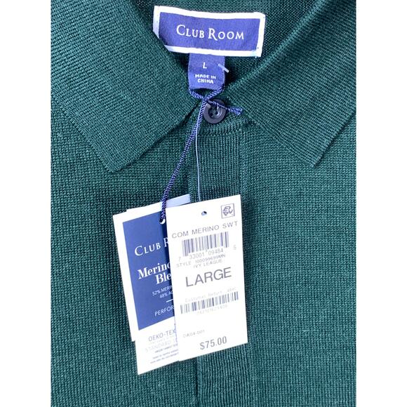 Club Room Green Merino Wool Blend Collared Polo Pullover Sweater - Size  L NWT - Picture 4 of 7